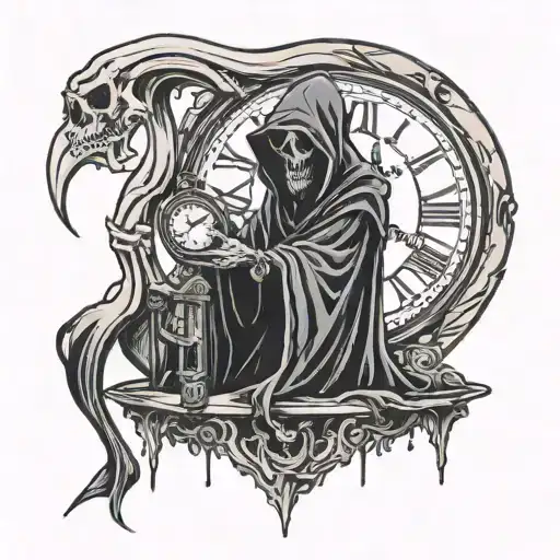 grim reaper holding a melting clock tattoo design idea