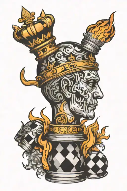 chess king piece fire coming tattoo design idea