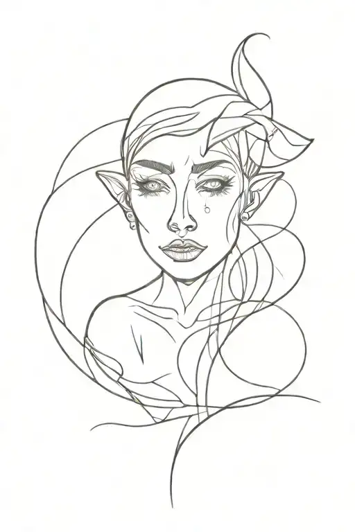  abstract elf with-woman front-face under water tattoo design idea