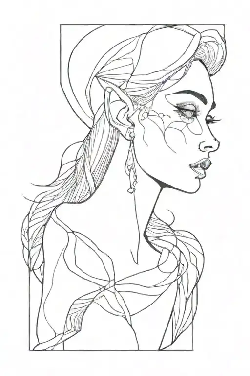  abstract elf with-woman front-face under water tattoo design idea