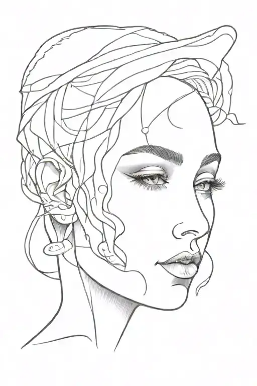  abstract elf with-woman front-face under water tattoo design idea