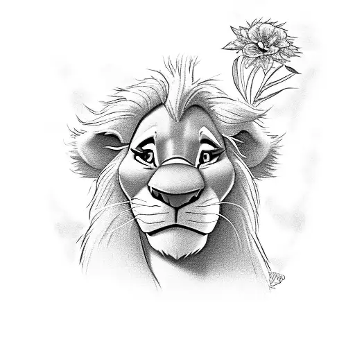 Disney lion king,simba the lion with flowers and the caption ,rember who you are , no colour just black  tattoo design idea