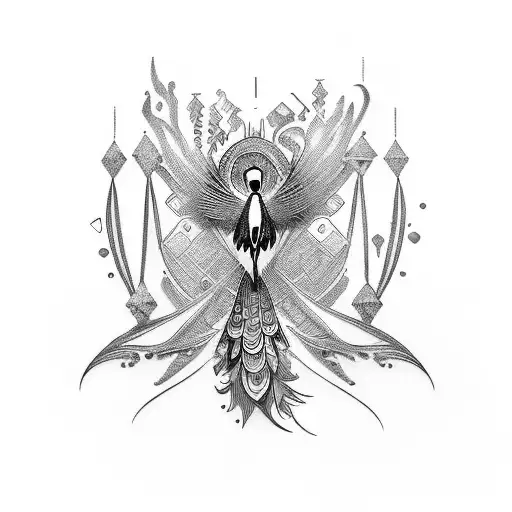 geometric or steampunk, colorful peacock tattoo. tattoo design idea