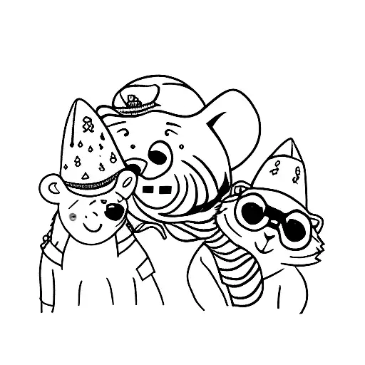 bears and cats in a rainbow forest tattoo design idea