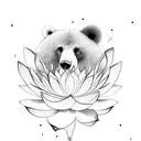 A bear hugging a lotus flower, symbolizing peace and strength tattoo design idea