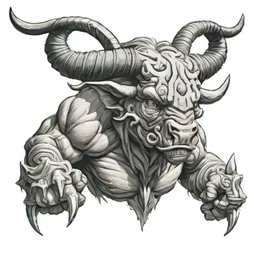 angry minotaur mythic theme tattoo design idea