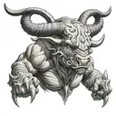 angry minotaur mythic theme tattoo design idea
