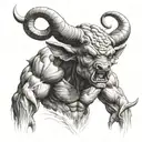 angry minotaur mythic theme tattoo design idea