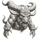 angry minotaur mythic theme tattoo design idea