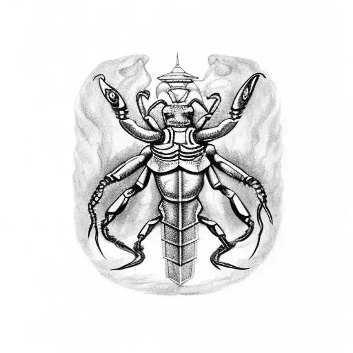 A scorpian with the body of a new zealand fern that incorperates the Gemini symbol and a scarab tattoo design idea