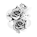 2 Roses with stars and butterflies around tattoo design idea