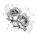 2 Roses with stars and butterflies around tattoo design idea