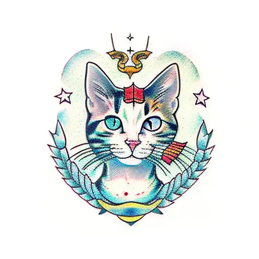 sassy calico cat tattoo design idea