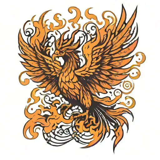 A phoenix rising from flames with musical notes intertwined in its feathers tattoo design idea