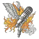 A microphone engulfed in flames, with a phoenix perched on top singing into it tattoo design idea