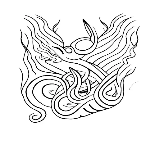 Design a minimalist tattoo of a snake wrapped around a stylized fire symbol tattoo design idea