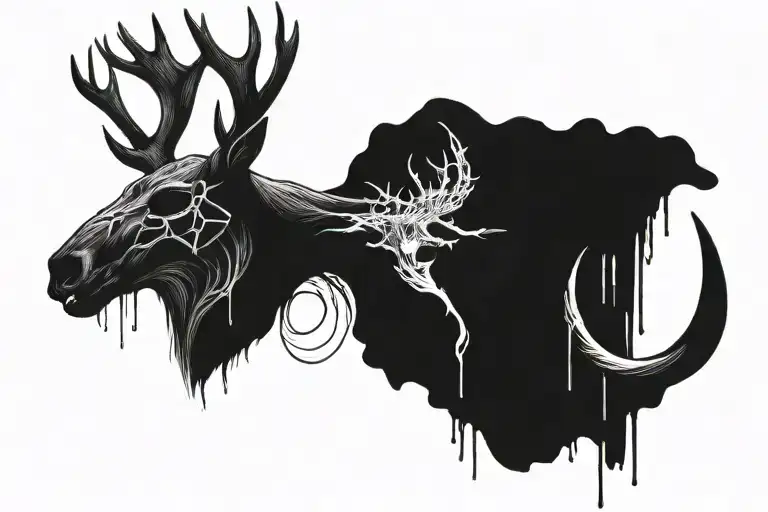 Deer skull with lorna shore logo instead of antlers  tattoo design idea