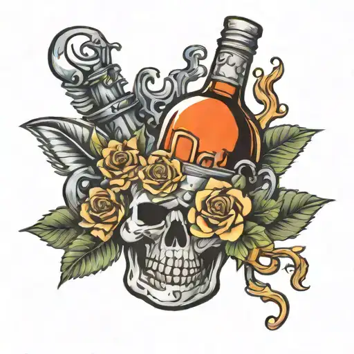 never again booze bottle tattoo design idea