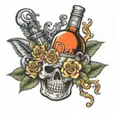 never again booze bottle tattoo design idea