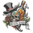 never again booze bottle tattoo design idea