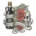 never again booze bottle tattoo design idea