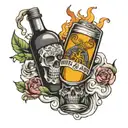 never again booze bottle tattoo design idea