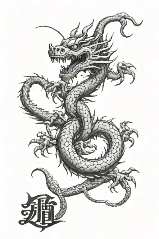 Shenlong dragon around a scorpion and Werder Bremen logo tattoo design idea