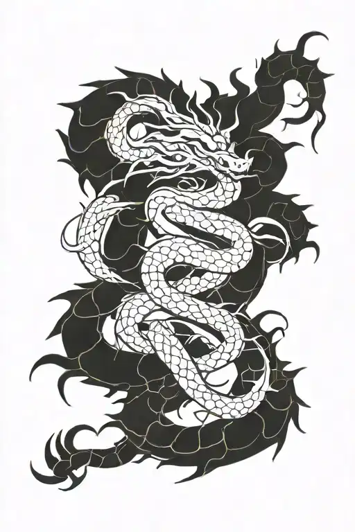 Shenlong around a scorpion and Werder Bremen logo tattoo design idea