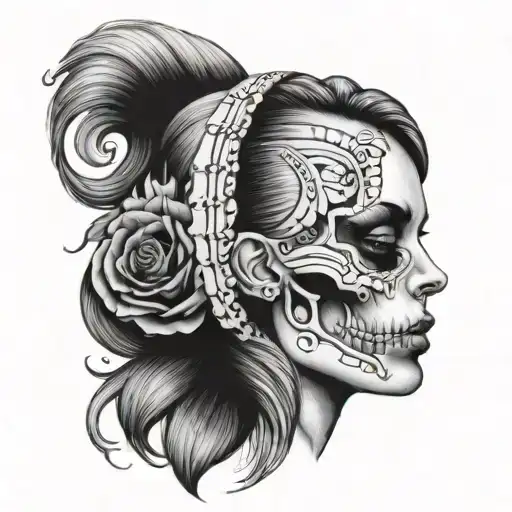 half woman half skull tattoo design idea