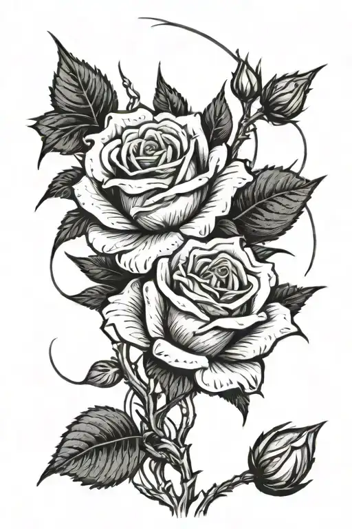 rose plant spikes going tattoo design idea