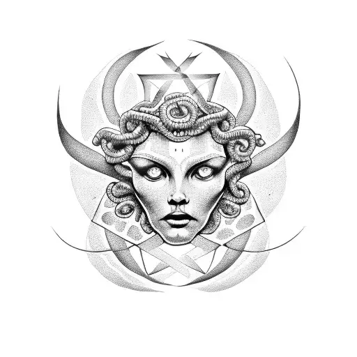 Medusa over a pentagram tattoo design idea