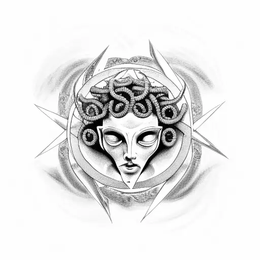 Medusa over a pentagram tattoo design idea