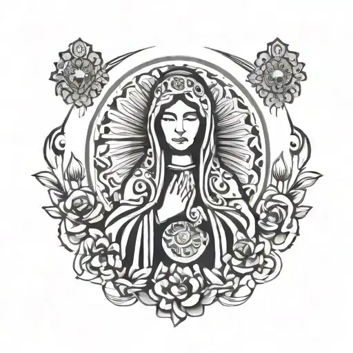 Native American tribal design Mexican virgin mary surrounded tattoo design idea