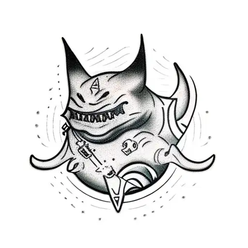 A realistic tattoo of a Gengar DJ spinning records in a traditional style tattoo design idea