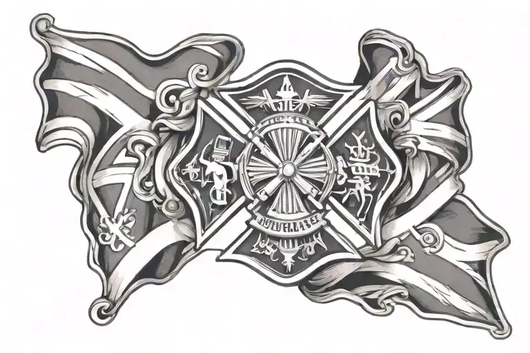 firefighter Maltese cross surrounded us and great britain flags tattoo design idea