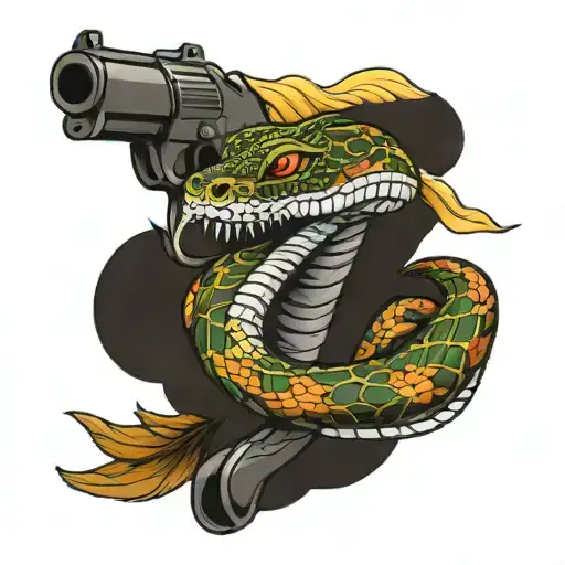 gucci snake with gun tattoo design idea