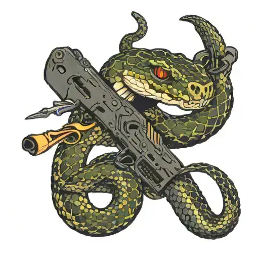 snake with AK47 tattoo design idea
