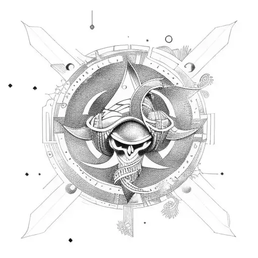 Viking exploration with diving based on Golden Ratio and traveling tattoo design idea