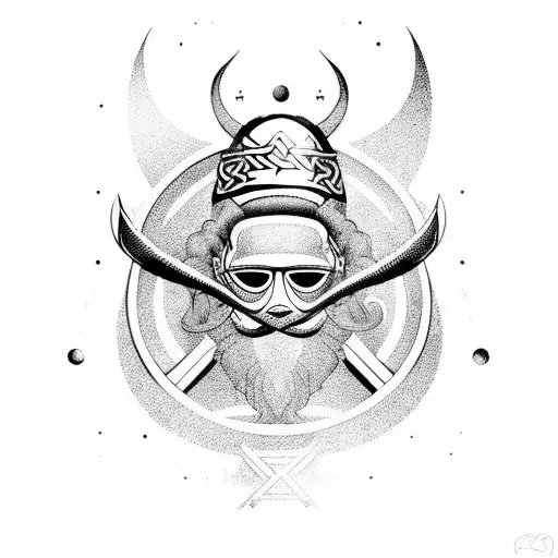 Viking exploration with diving based on Golden Ratio and traveling tattoo design idea