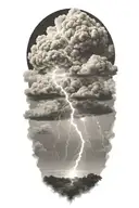 realistic lightning storm clouds black and white tattoo design idea