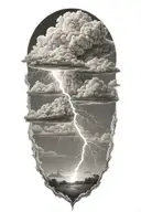 realistic lightning storm clouds black and white tattoo design idea
