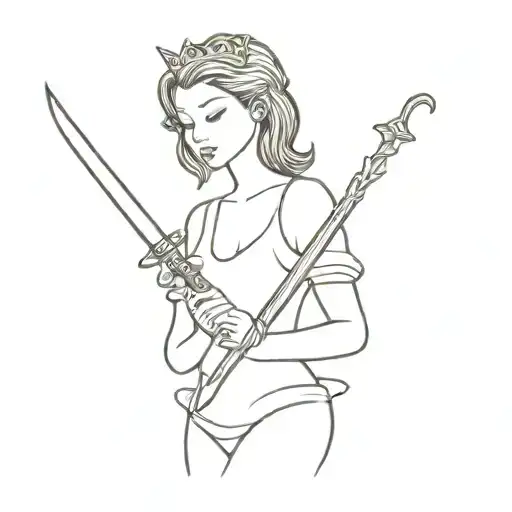 stick figure princess holding a dagger  tattoo design idea