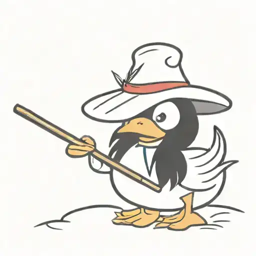 duck with Vietnamese hat on and chopsticks tattoo design idea