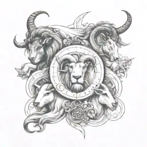 my four children represented as male Leo male Aries female Taurus female capricorn tattoo design idea