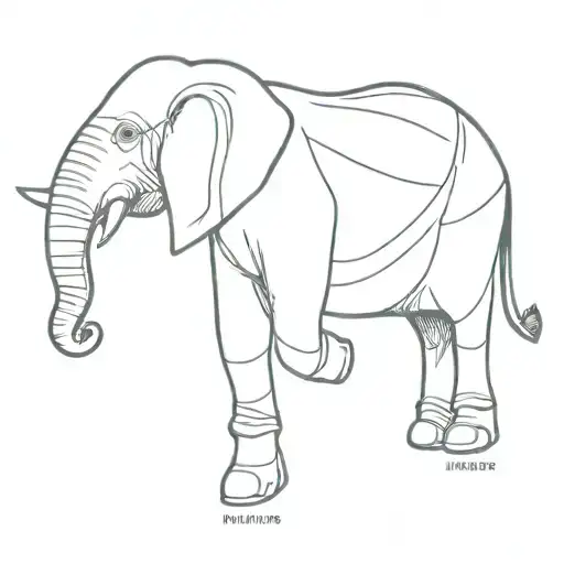 side profile of elephant with trunk in air, ballet shoes hung over trunk, 2 basketball jerseys hung from tusk tattoo design idea
