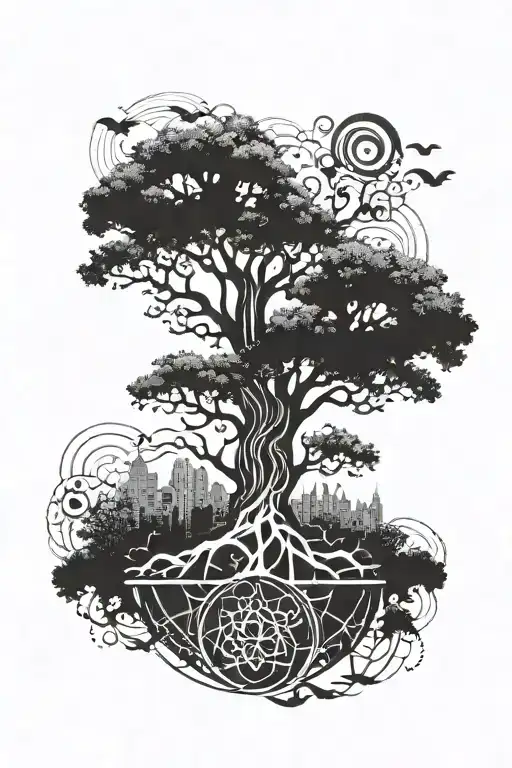 Tree of life surrounded by Indiana outline forming tattoo design idea