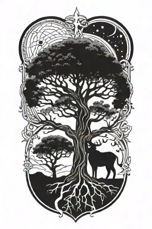 Tree of Life + Aries constellation intertwined tattoo design idea
