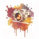 A tattoo of a vintage film camera surrounded by musical instruments tattoo design idea