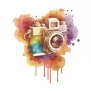 A tattoo of a vintage film camera surrounded by musical instruments tattoo design idea