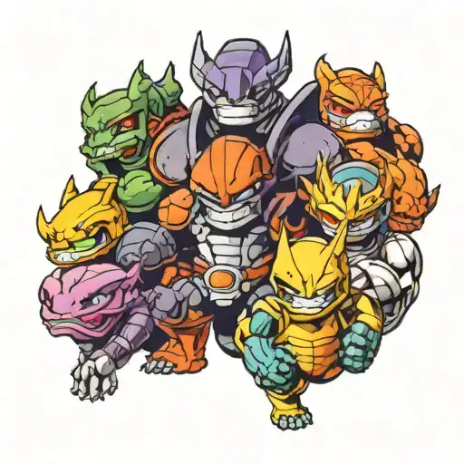 bender. original megatron. shredder. skeletor. Majin vegeta. akuma. goro. charizard tattoo design idea